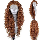 Yeknu  Ginger Orange Long Curly Lace Wig Cosplay Wig Halloween Synthetic Long Hair Role Play Wig for Women Girls Lace Front Wig
