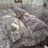 Yeknu 3/4Pcs Korean Princess Style Floral Ruffles Bedding Set Skin-friendly Soft Duvet Cover Set Bed Sheet Or Bed Skirt Pillowcases