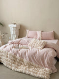 Yeknu  Romantic Floral Jacquard Cotton Flannel Bedding Set, 4-Piece Cozy Queen Size Duvet Cover for Winter, Soft Brushed Cotton Bed Set