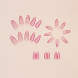 Yeknu  24Pcs Almond Cat-Eye Press-On Nails in Blush Pink Reusable&Wearable Elegant 3D Floral French Tips for Women&Girls’Daily Wear