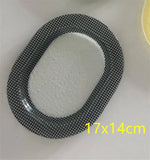 Yeknu  Creative Color Checkered Breakfast Steak Oval Dish Plate  Handmade Glass Plate Retro Checkered Flat Plate Ins style Oval Plate