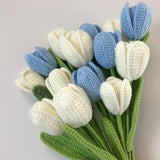 Yeknu 1PC Crochet Tulips Flower Hand-knitted Artificial Flower Bouquet Fake Flower for Home Vase Decoration Christmas New Year Gifts