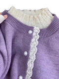 Yeknu  Women Purple Knit Cardigan Luxury Sweater Harajuku Vintage Korean Y2k Lace Patchwork Cashmere Sweater Jumper 2000s Clothes