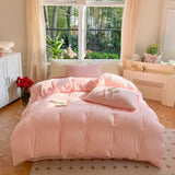Yeknu Korean Princess Seersucker Bedding Set Duvet Cover Flat Sheets Pillowcase Bed Sheet Set Soft Comforter Cover Bed Linens Set