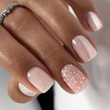 Yeknu  24Pcs Glossy Press on Nails Set Short Oval Gradient French Nail Tips Reusable Full Cover Fake Nails with Glue for Women&Girls