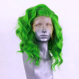 Yeknu   New Green Short Body Wave Wig Bob Synthetic Lace Front Wigs for Women Free Part Pre Plucked Natural Hairline Cosplay Wigs