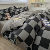 Yeknu  Nordic Plaid Pattern Wash Cotton Bedding Set Duvet Cover Pillowcase Bed Sheet Set Comforter Cover Bed Linens Set Queen King Size