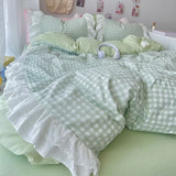 Yeknu Korean Princess Style Lattice Double Layer Lace Bedding