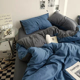 Yeknu  High Quality  Solid Color Double Washed Cotton Bedding 4 Pieces Set Student Dormitory Bed Linen Duvet Set Bed Suit
