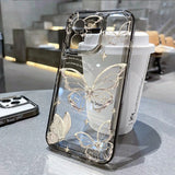 Yeknu  Gold Butterfly Phone Case For iPhone 17 16 15 11 13 12 14 Pro Max 16e Air 7 8 Plus XR SE Soft TPU Transparent Cover