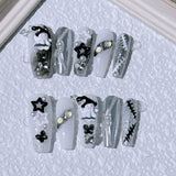 Yeknu  10pcs Handmade Gothic Press on Nails Halloween Spider Design Fake Nail Tips Wearable European Heavy Metal Y2k False Nails