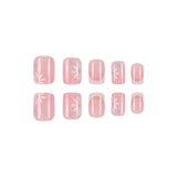 Yeknu  24pcs French Fake Nails Small Flower Diamond-Studded White-Edged Press on Nail Short Square Full Coverage Nail for Women&Girl