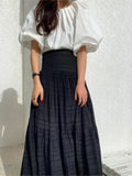 Yeknu  Summer Pullover T-Shirts Tops Women Korean Style Loose Lantern Short Sleeve Ladies Blouses Bow Fashion Ruffle Pleated Woman Tops
