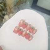 Yeknu  10pcs Summer Transparent Cat-Eye Handmade Nails Sculpted Apple Press on Nail Short Ladder Full Coverage Nail Tips for Women&Girl