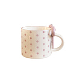 Yeknu 1Pc Bow Handle Heart Ceramic Mug, Creative Bow Handle Design Checkerboard Pattern Mug Coffee Cup, Suitable for Home Decoration, Daily Drinking Water, Breakfast Milk, Afternoon Tea Coffee, Coffee Shop Latte Flower Cup, E