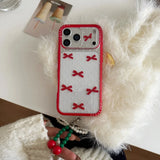Yeknu  The red frame full screen bow is suitable for Apple 14promax mobile phone case 13 new iphone17promax Korean ins gir