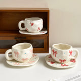 Yeknu 1Set Asymmetrical Hand-Kneaded Bow Coffee Cup and Saucer, Niche Design Bow Coffee Cup and Saucer, Exquisite High-End Coffee Cup, Suitable for Home Decoration, Breakfast Milk Bread, Afternoon Tea Coffee Cake, Party Cup a