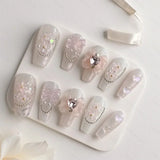 Yeknu  10pcs Pure Desire Girl like Nail Patch Fake Nails - Sparkling Diamond Bow Matching - Dreamy Accessories for Any Occasion