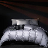 Yeknu  100%Egyptian Cotton Reversible Silver Purple Duvet Cover 4Pcs Luxury Soft Bedding Set Solid Color Duvet Cover Sheet Pillowcases