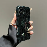 Yeknu  Wrinkle Plating Wave Border Case for iPhone 16 15 17 Pro Max Air Plus 11 12 13 14 Meteorite Pattern Soft Silicone Cover