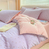 Yeknu  Textiles Soft Four-piece Bedding Set Pillowcase Purple Washed Cotton Flower Duvet Cover for Children Women Men Bed Sheet
