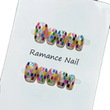Yeknu  10pcs Iridescent Dopamine Handmade Nails Ultra-Glittery Laser-Cut Mosaic Press on Nail Short Square Fake Nail for Women&Girl