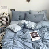 Yeknu  Bedding Set Ins Ambiance Blue Coffee Grid Mixed With Washed Cotton Minimalist Four Piece Set Fitted Sheets Duvet Cover