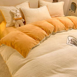 Yeknu  Towel Embroidery Washed Cotton Bedding Sets Ultra Soft Skin-Friendly Cotton Bed Sheet Set Cartoon Bedclothes for King Queen Size