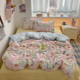 Yeknu 100% Cotton Bedding Set Cartoon Cute Animals Duvet Cover Set Bed Linen Flat Sheets Set 2 Pillowcases Single Double Queen Size