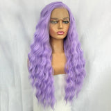 Yeknu  Light Purple Curly Lace Front Wigs for Women Syntheitc Hair Free Part Long Natural Wavy Lavender Colored 13X4 Frontal Party Wigs
