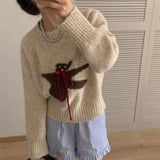 Yeknu  Deeptown Kawaii Women Cropped Sweaters Sweet Harajuku Cartoon Knitted Pullovers Korean Style Cute Autumn Winter Oversize Sweater