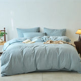 Yeknu  Premium 100% Washed Cotton Yarn-Dyed 4-Piece Duvet Set (1 Duvet Cover + 2 Pillowcases + 1 sheet), Ultra-Soft Bedding Set
