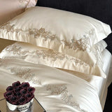 Yeknu Elegant Flowers Embroidery Luxury Bedding Set Queen King 100S Egyptian Cotton Home Textile Bed Sheet Pillowcase Quilt Cover Set