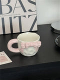 Yeknu  Cute Ceramic Bow Mug Girl High Beauty Gift Box Creative Design Cup Birthday Gift Companion