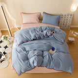 Yeknu Striped Girls Flower Bedding Sets, Washed Cotton Bed Linens, Soft Quilt Cover Sheet Set, Simple Bedspread, Home Textiles