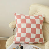 Yeknu  Checkerboard Plaid Plush Cushion Cover Knitted Car Sofa Throw Pillow Cover  Short Fleece Pillowcase Cushion for Sofa Bed Decor