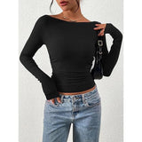 Yeknu  Spring Autumn Fashion Solid Slash Neck Basic T-shirt Women Clothing Casual All-match Long Sleeve Slim Pullover Office Lady Tops