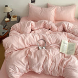 Yeknu  Bed Four-Piece Set High Gram Weight Cationic Jacquard Solid Color Quilt Cover Student Dormitory Bed Sheet Three-Piece Set