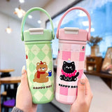 Yeknu  380ml/550ml Cartoon Double Stainless Steel Thermal Flask With Straw Portable Cute Kids Student Thermal Bottle Travel Tumbler