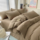 Yeknu  Cotton Bed Linen Solid Bedding Set with Sheet Duvet Cover Pillowcases Single Couple Bedsheet King Queen Double Twin Size