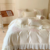 Yeknu 4Pcs Queen Size Flowers Embroidery Bedding Set Duvet Cover Bed Sheet Pillowcases