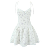 Yeknu  Holiday Style Summer Women's Dresses Keel Slimming Waist A-Line Mini Dress Flower Print Suspender Dress