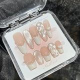 Yeknu  10pcs Cat's eye Diamond Check Handmade Press on Nail French Fake Nail for Women&Girl Medium ladder Removable Wearable False Nail