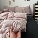 Yeknu  Clearance! Authentic Japanese Minimalist Striped Duvet Cover Set - 3/4 Piece Dorm Bedding for Students, Budget-Friendly