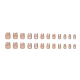 Yeknu  24pcs Short Square Press on Nails Floral Cat-Eye Full Coverage Nail Tips for Women&Girl Pearl French Removable Wearable Nail Art