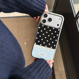 Yeknu  Autumn winter blue grid white wave dots Phone Case For iPhone 17 16 15 14 Pro Max 13 Case Cute Luxury Cartoon Splice Back Cover