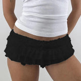 Yeknu  Y2k Cutest Ruffles Mesh Layers Bloomers Frilly Pants Fairy Tiered Lace Micro Shorts Bow Waistband Booty Shorts Women Streetwear