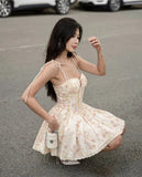 Yeknu  New Summer Sleeveless V-neck Suspender Dresses Women's Blueprint Knitted Dress Casual Boho Beach Mini Dress