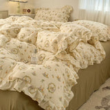 Yeknu 2025 Princess Style Bedding Sets Ruffle Lace Bow Quilt Cover Romantic Bedclothes Decor Woman Girls Bedroom Duvet Cover 4pcs