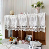 Yeknu  Exquisite White Linen Window Valance with Intricate Floral Embroidery and Delicate Crochet Lace Trim for Windows Door Home Decor
